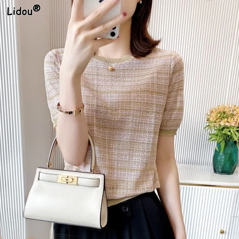 Top Trends: Spring Summer Thin Intellectual T-Shirts Pullovers Solid Color Short Sleeve Loose Fashion Office Lady Casual Women's Clothing Shoppable Styles