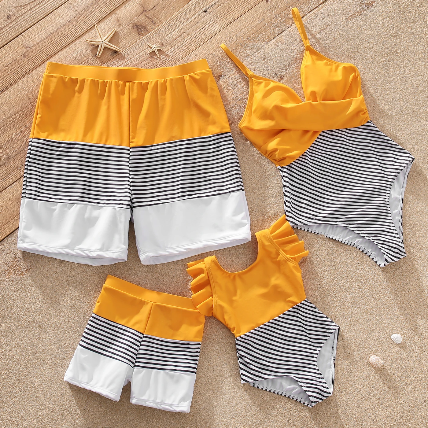 Top Trends: PatPat Family Matching Outfits Swimsuit Striped Colorblock Swim Trunks Shorts And Spaghetti Strap Splicing One-Piece Swimsuits Shoppable Styles