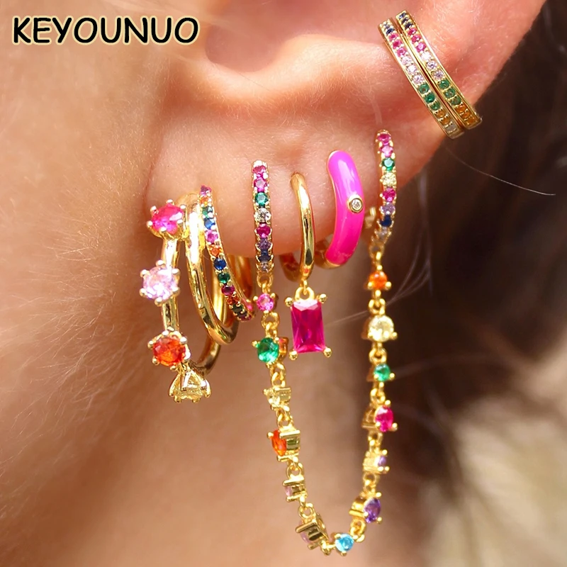 Top Trends: KEYOUNUO Gold Filled Stud Earrings Set For Women Ear Cuffs Colorful Zircon Dangle Hoop Earrings Fashion Party Jewelry Wholesale Shoppable Styles