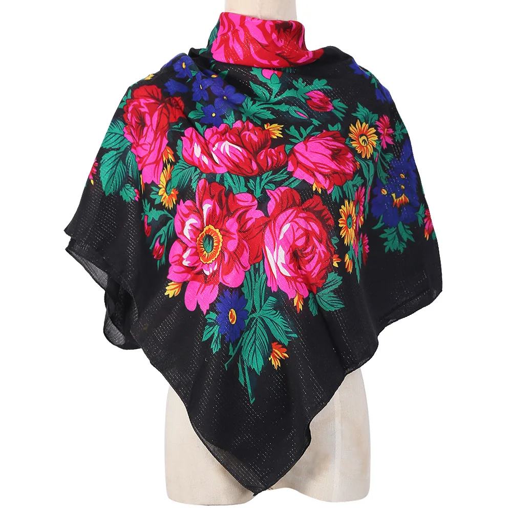 Top Trends: 110*110cm Russian Floral Printed Women's Square Scarf Ukrainian Shawl Ethnic Bandana Babushka Handkerchief Hijab Head Wraps Shoppable Styles