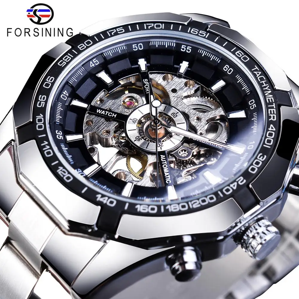 Top Trends: Forsining 2021 Stainless Steel Waterproof Mens Skeleton Watches Top Brand Luxury Transparent Mechanical Sport Male Wrist Watches Shoppable Styles