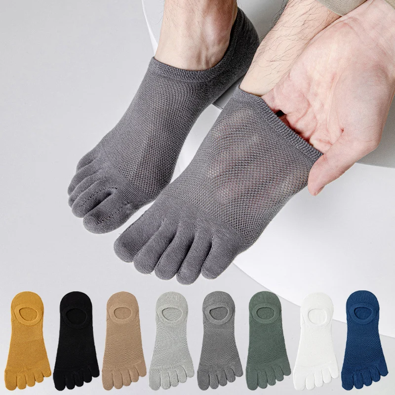 Top Trends: 3Pairs Running Men&#039;s Open Toe Socks Elastic Short Solid Cotton Sweat-absorbing Man Five Finger Invisible Low Cut Boat Ankle Sock Shoppable Styles