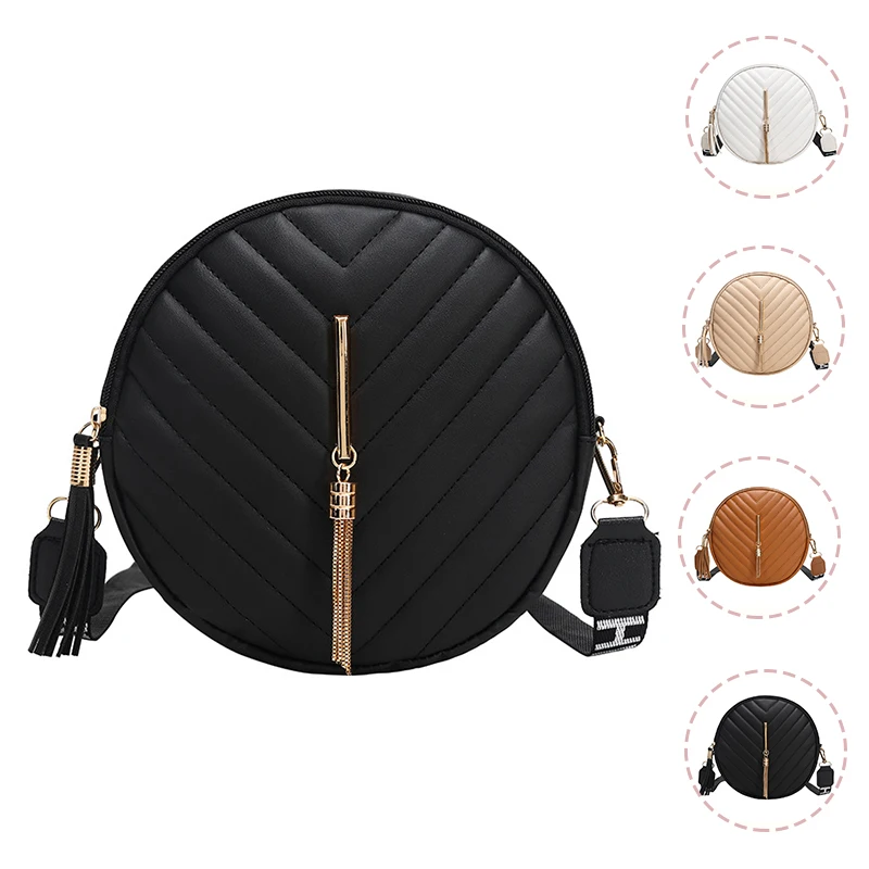 Top Trends: Small Round Bag PU Shoulder Bags For Women 2023 New Fashion Crossbody Bag Smooth Zipper Tassel Decoration Sweet Girl Lightweight Shoppable Styles