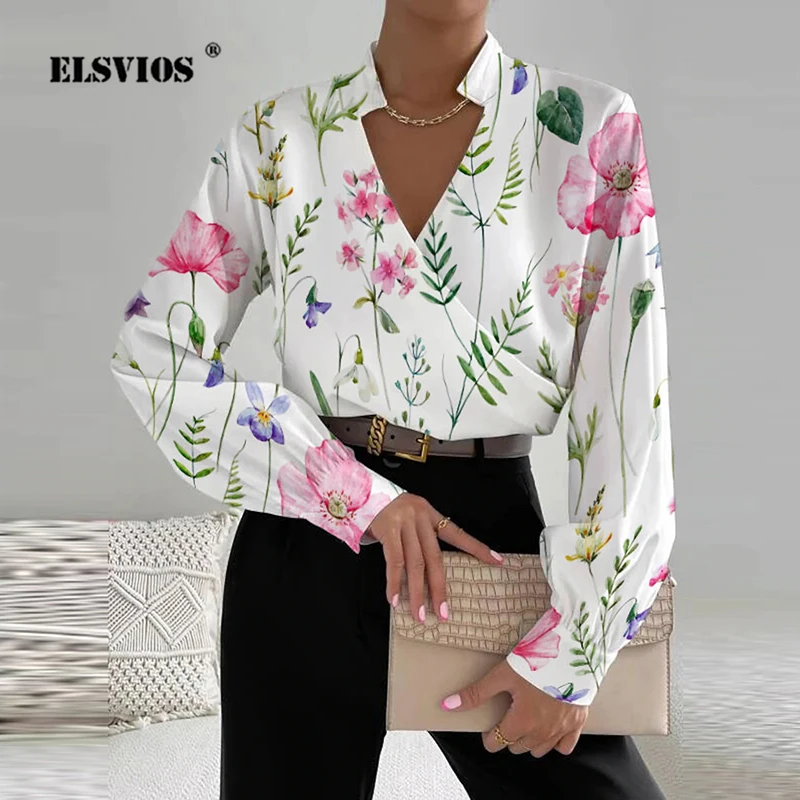 Top Trends: Autumn Long Sleeved Sexy V-neck Patchwork Chiffon Shirts Casual Flower Printing Blouse Top 2022 Spring New Women Elegant Blouses Shoppable Styles