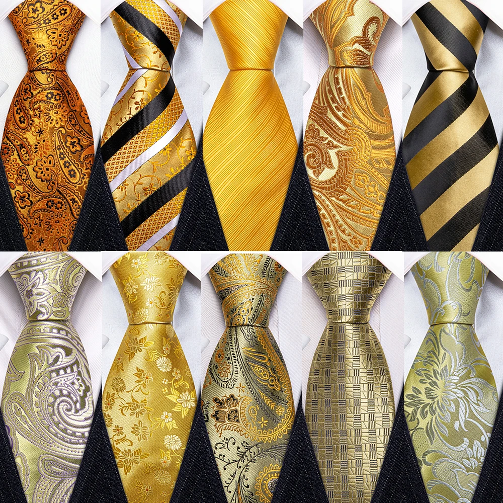 Top Trends: Luxury Gold Floral Ties For Men Exquisite Design Silk Necktie Handkerchief Cufflinks Sets Groom Wedding Business Party LN-6367 Shoppable Styles