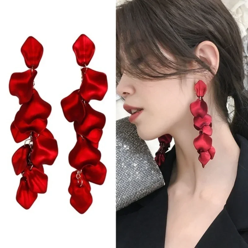 Top Trends: Delysia King Women Rose Flower Long Tassel Earrings Elegant Temperament Simulation Metal Red Eardrop Best Friend Gift Shoppable Styles