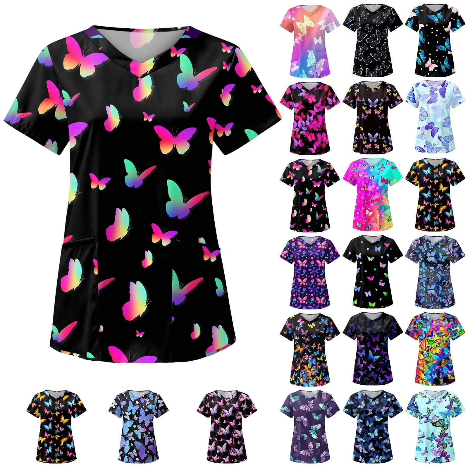 Top Trends: Healthcare Uniform Nurse Clinic Nursing Butterfly Workwear Hospital T-shirt Tops Short Sleeve Blouse Carer Working Women Medical Shoppable Styles