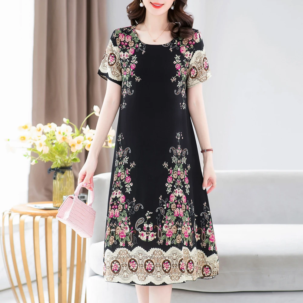 Top Trends: New Fashion 2024 Summer Dress For Long Vintage Loose Women Elegant Short Sleeve Casual O-neck Dresses Print Woman Clothing Shoppable Styles