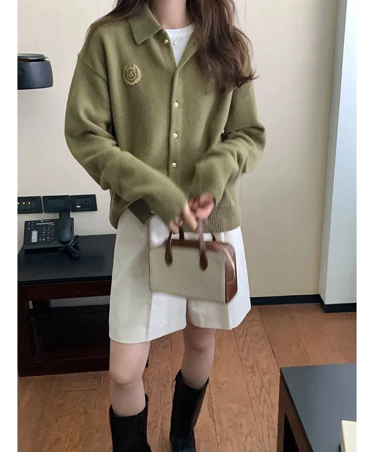 Top Trends: 2023 Autumn Winter Women Cashmere Cardigans Sweater Academy Style Cashmere Embroidery Cardigans New Loose Lapel Cardigans Women Shoppable Styles