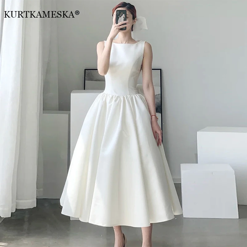 Top Trends: White Satin Wedding Dress Elegant Prom Evening Midi Dresses For Women 2023 Summer Sexy Long Birthday Graduation Party Vestido Shoppable Styles