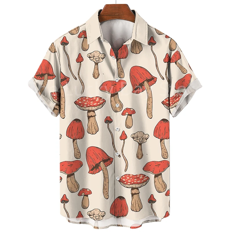 Top Trends: Men's Summer Mushroom Vintage Hawaiian Short Sleeve Shirt Fashion Floral Casual Smooth Pattern Harajuku Social Custom Clothing Shoppable Styles