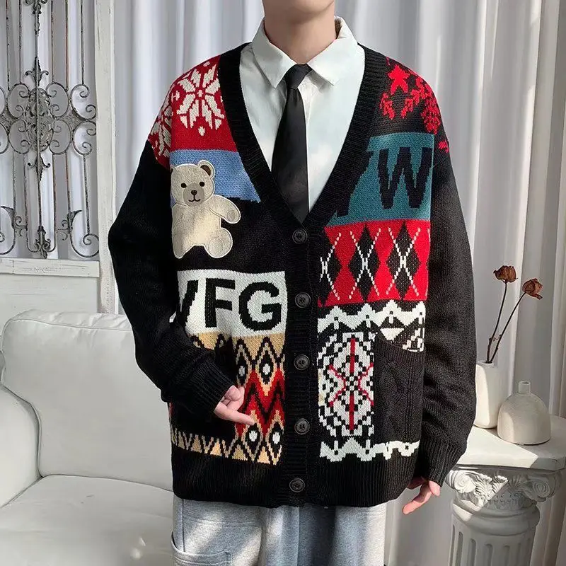 Top Trends: 2023 Autumn Knitted Sweater Cardigan Men Loose V-neck Button Casual Contrast Color All-match Couple Christmas Sweater Cardigan Shoppable Styles