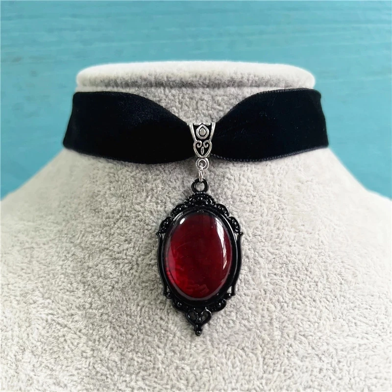 Top Trends: Gothic Vampire Cameo Pendant Choker Velvet Necklace For Women Fashion Pagan Witchcraft Jewelry Girls Gifts Creative Choker 2022 Shoppable Styles