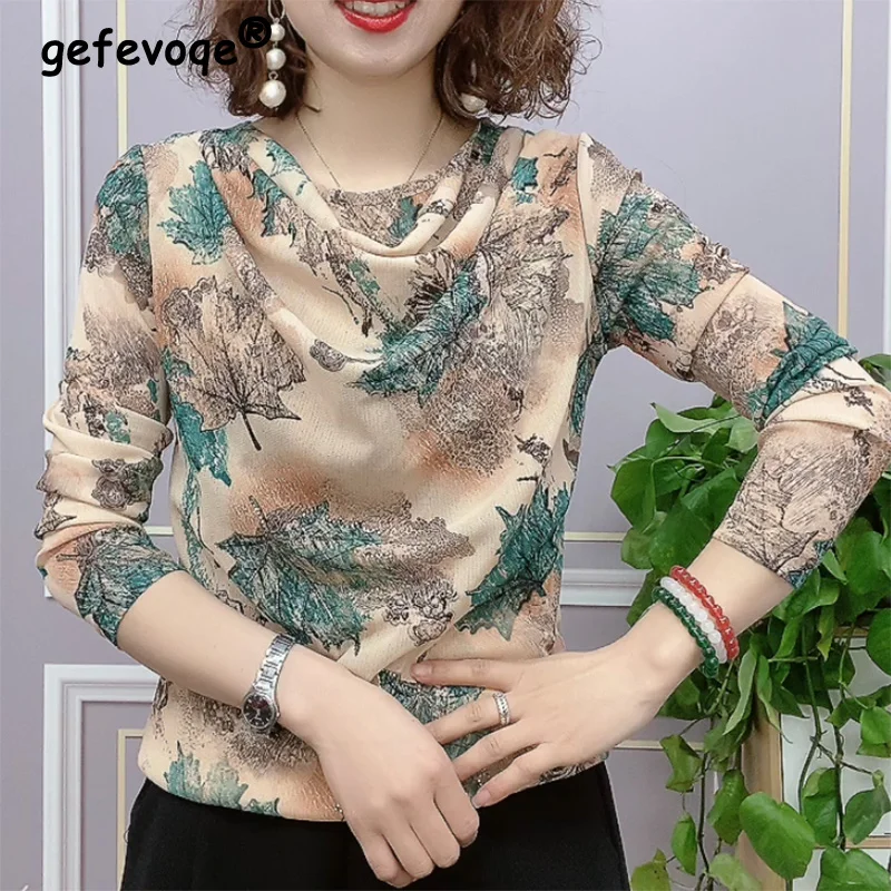 Top Trends: Spring Summer Oversized Printed Long Sleeve Pullover Tees Women&#039;s Loose Casual Fashion All-match Mesh Top T-shirt Female Clothes Shoppable Styles