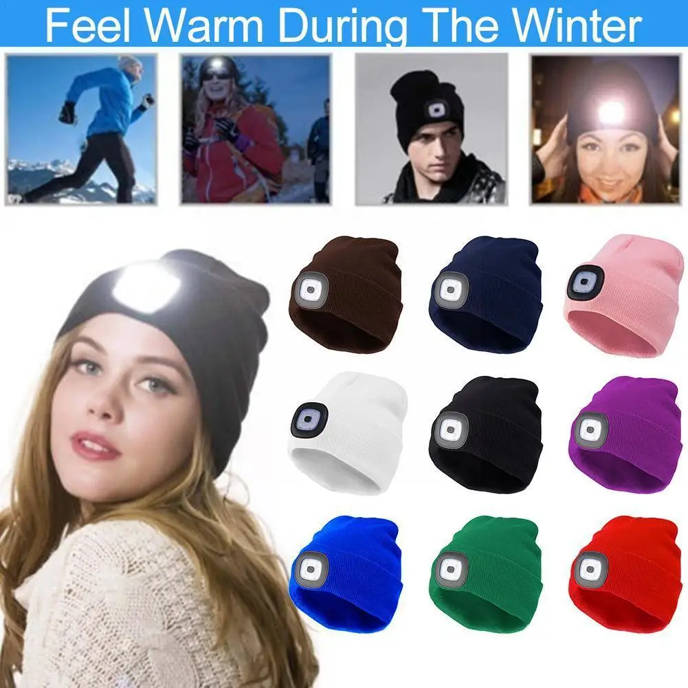 Top Trends: 1pc Unisex Outdoor Cycling Hiking LED Light Knitted Hat Winter Elastic Beanie Cap Hat With Lighting For Men Wome Xmas Gift G4K2 Shoppable Styles