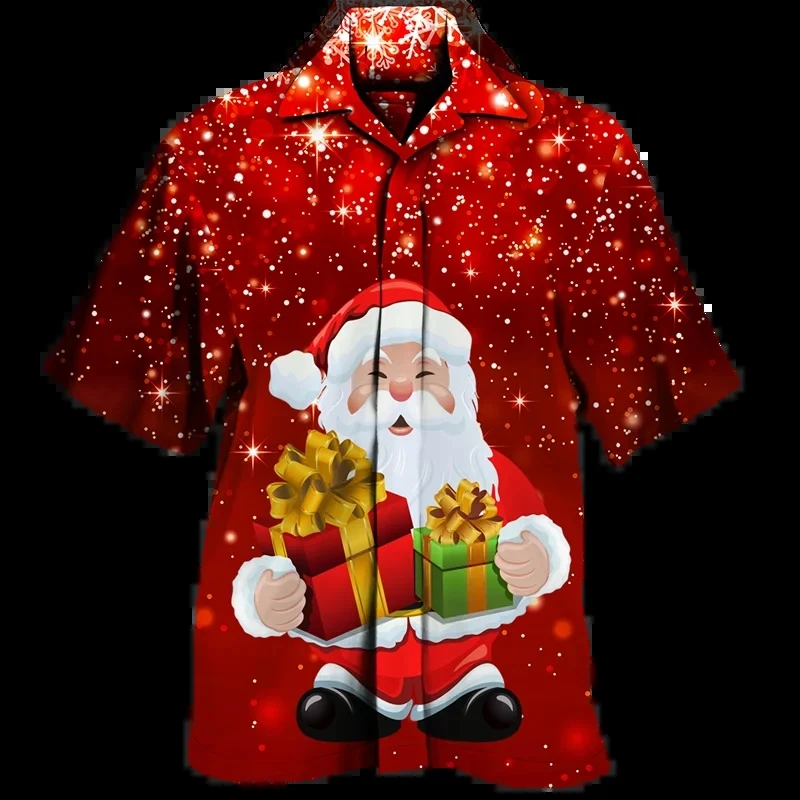 Top Trends: New Year Christmas Men Hawaiian Shirt Xmas Santa Claus Casual Short Sleeve Lapel Tops 3D Print Holiday Party Merry Y2k Blouse Shoppable Styles