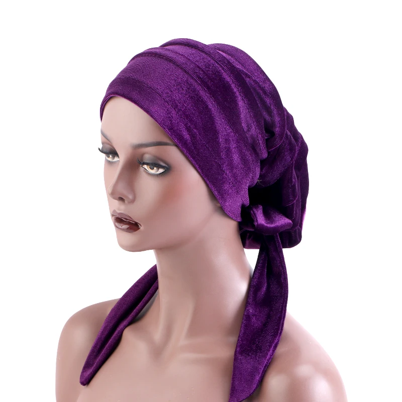 Top Trends: New Women Velvet Rasta Turban With Ribbon Head Wrap Beanie Hair Loss Chemo Slouchy Baggy Cap Bonnet African Nigerian Headwear Shoppable Styles - Image 6