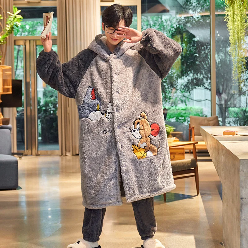 Top Trends: Cartoon Men's Bathrobe For Home Clothes Casual Kimono Winter Flannel Warm Long Robe Sets Thick Plus Size Nightgown Shoppable Styles - Image 6