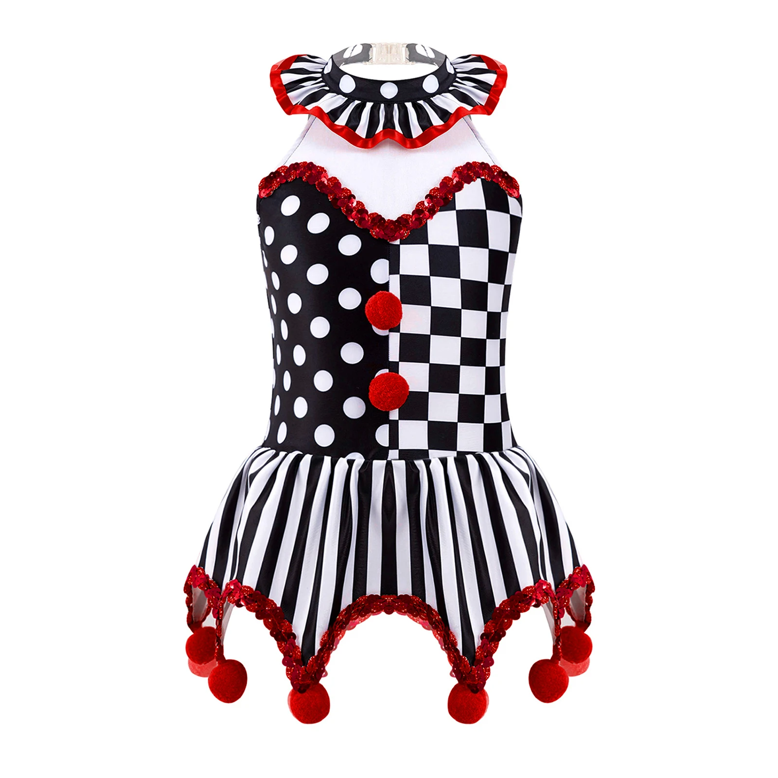 Top Trends: Kids Girls Circus Clown Joker Costume Halloween Cosplay Black White Grid Pompoms Leotard Tutu Dress Carnival Party Performance Shoppable Styles