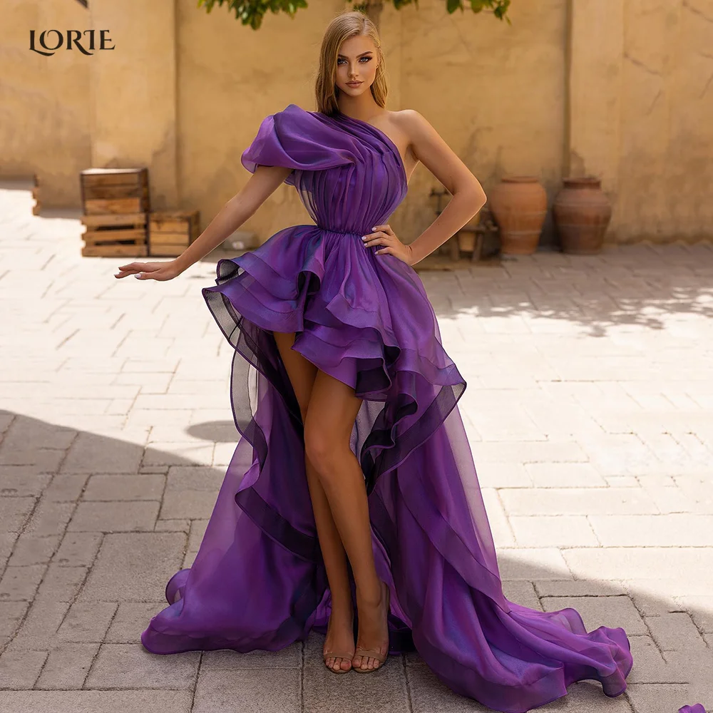 Top Trends: LORIE Purple High / Low Evening Dresses Ruffles Dubai Ruched Luxury A-Line Celebrity Party Gowns One Shoulder Draped Cocktail Gown Shoppable Styles