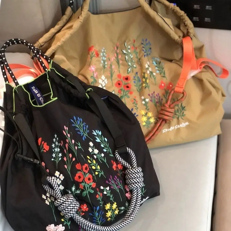 Top Trends: Floral Embroidery Eco Bags For Women Handbags Flower Designer Bag Large Shoulder Bag Nylon Shopper Purses Female Soft Tote Chic Shoppable Styles