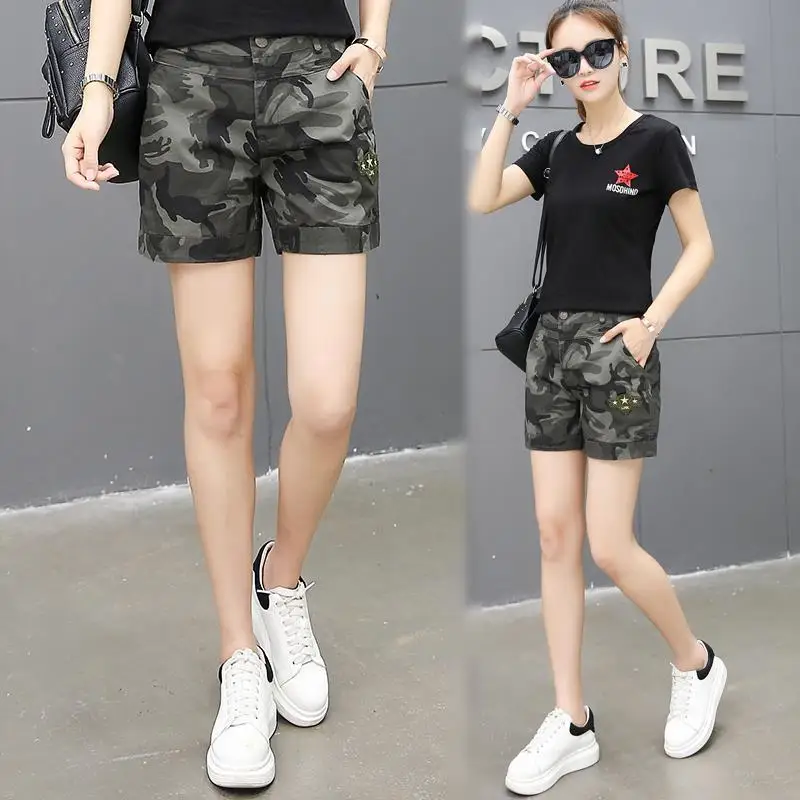 Top Trends: Streetwear Fashion Women Camouflage Shorts Korean Summer New Bottoms Vintage High Waist Big Size Slim Straight Casual Hot Pants Shoppable Styles - Image 4