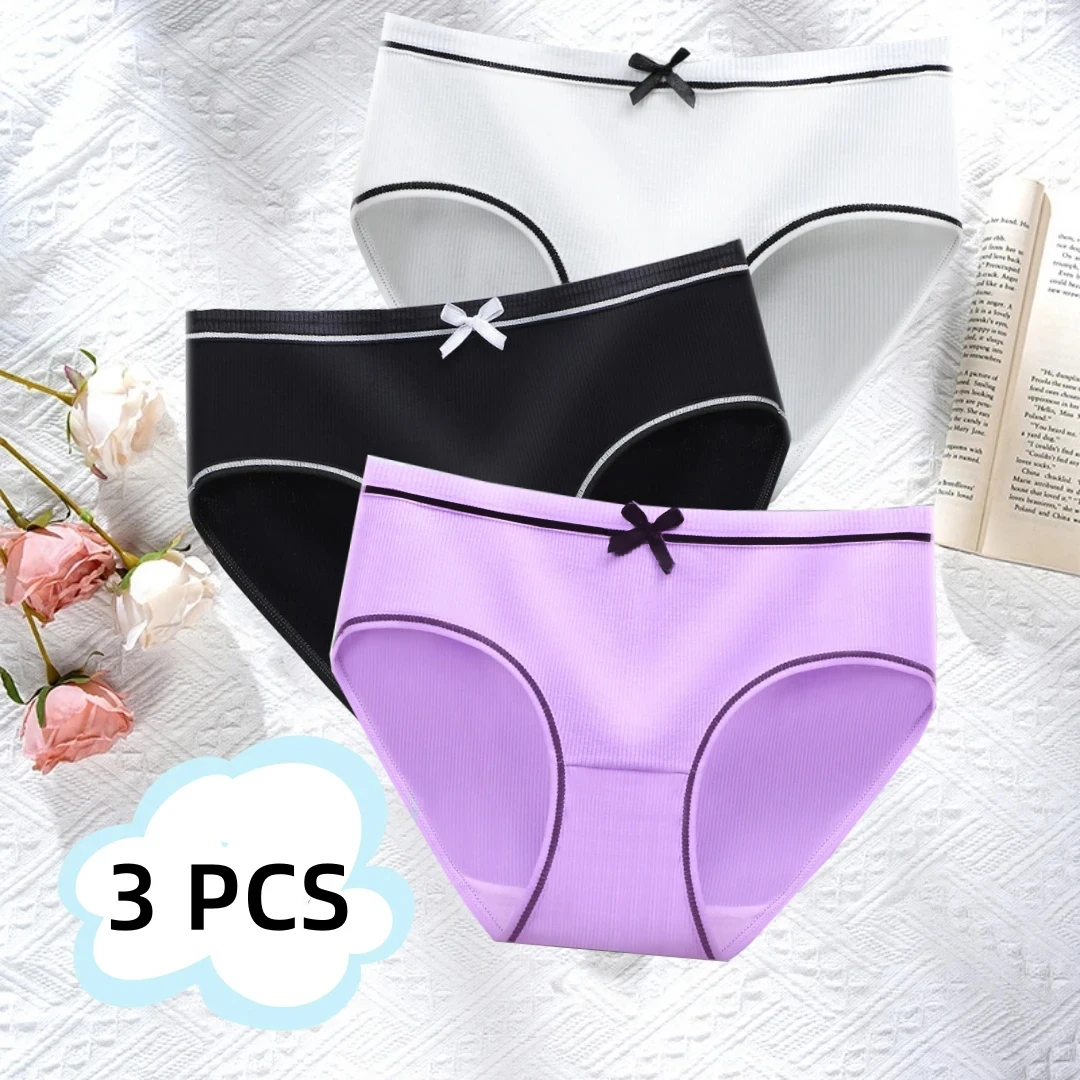 Top Trends: New Style 3 Pieces Japanese Women's Underwear Female Student Korean Style Threaded Mid-Waist Girl's Sexy Cute Plus Size Trousers Shoppable Styles