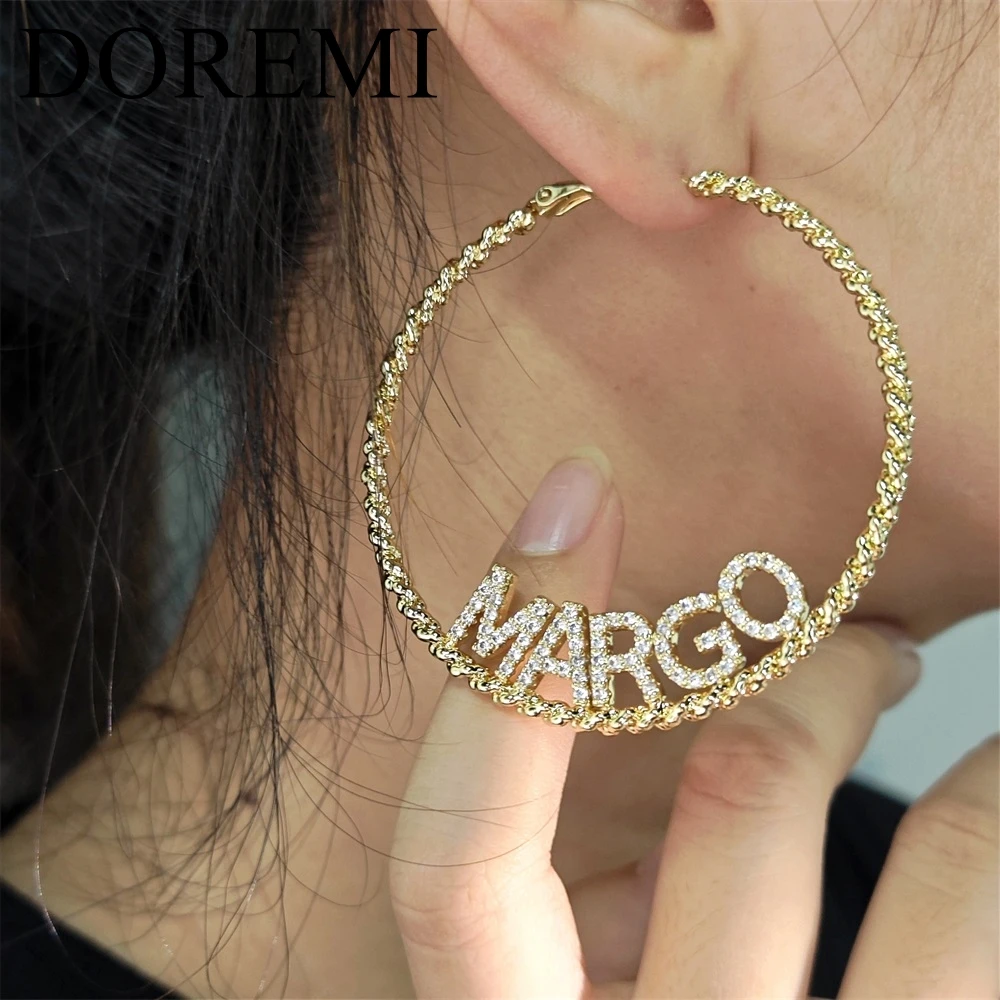 Top Trends: DOREMI 9mm Shiny Initial Letters Twisted Earring Hoop Custom Jewelry Crystal Zircon Nameplate Personalied Earring Gift For Women Shoppable Styles