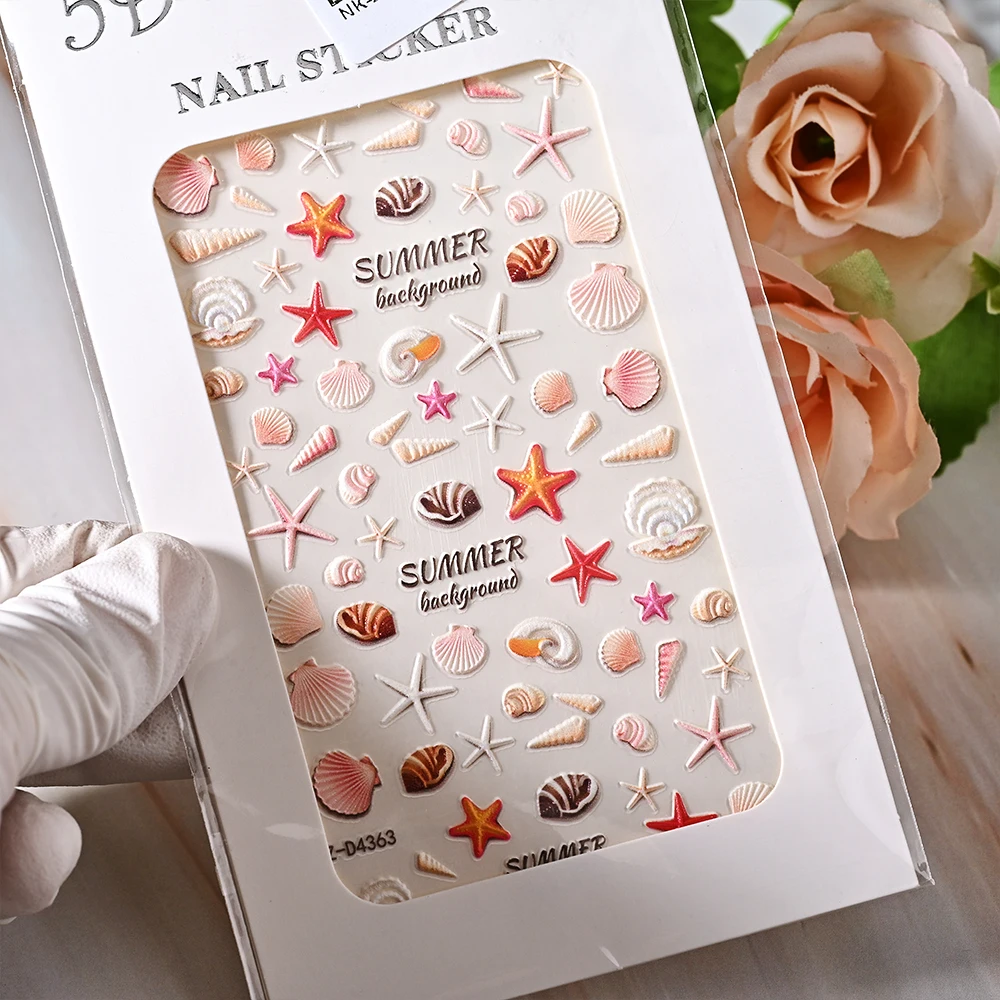 Top Trends: 1 Sheet Sea Shell 5D Nail Sticker Beach Embossed Floral Reliefs Self-Adhesive Nail Sticker Decal Ocean Summer Shell Nail Slider Shoppable Styles