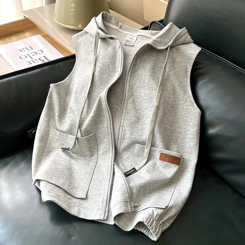 Top Trends: Comfortable Simplicity Handsome Loose Cardigan Zipper Solid Vests Hooded Spring Summer Lacing Pockets Casual Women's Clothing Shoppable Styles