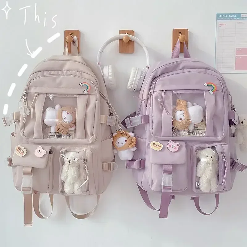 Top Trends: Large-capacity Cute Women Multi-Pocket Nylon Backpack Ins Junior High School Student Bag Female Girl Laptop Book Travel Bags Shoppable Styles