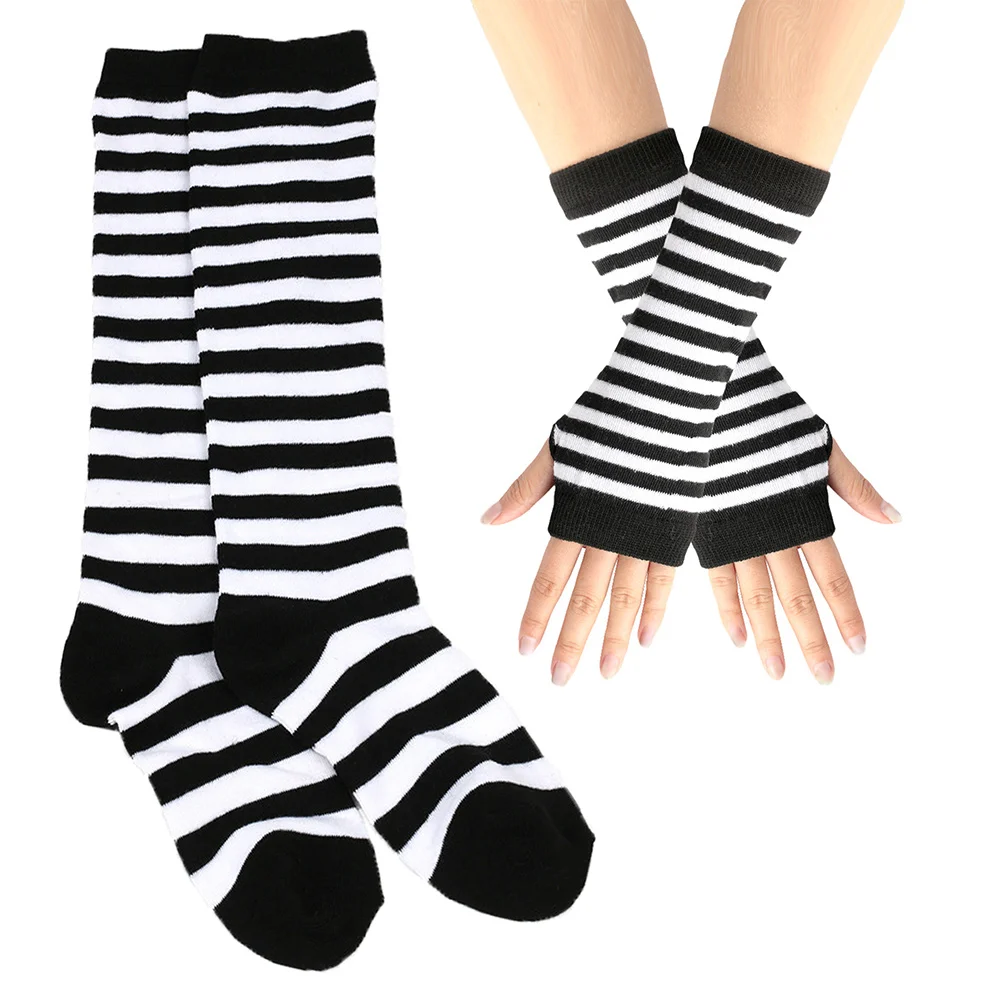 Top Trends: 1 Set Women Gloves+ Over Knee Thigh High Stockings Winter Knitted Gloves Stripe Warm Dance Long Socks Set Christmas Gifts Shoppable Styles - Image 6