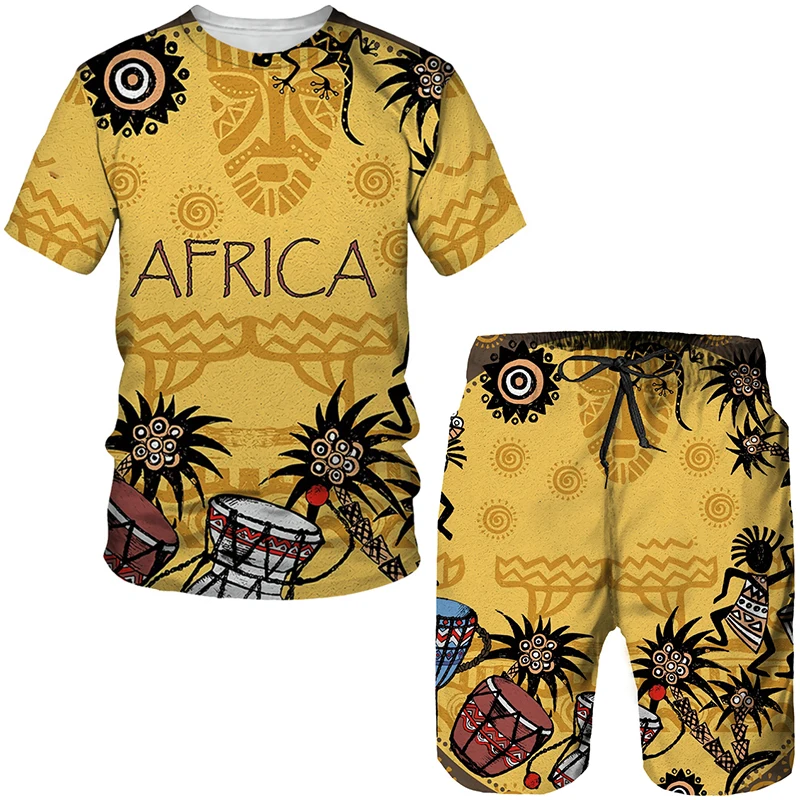 Top Trends: Men&#039;s Colorful African Folk-Custom 3D Print T-shirt Shorts 2pcs Suits Dashiki Ethnic Tracksuit Set For Men Sportwear Y2k Clothes Shoppable Styles