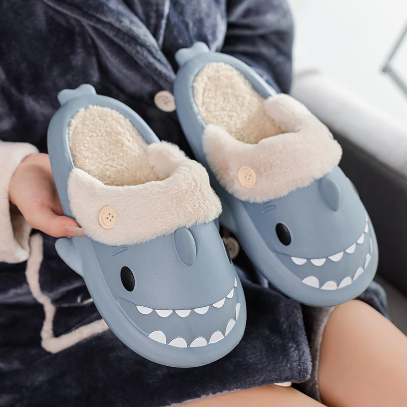 Top Trends: Warm Cute Shark Slippers Women Winter Fluffy Slippers Ladies Home Indoor House Shoes Woman Cozy Fur Slippers Female Couples Shoppable Styles