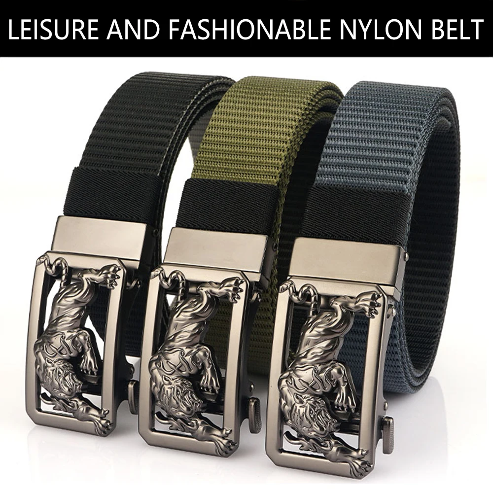 Top Trends: TUSHI Man Double-sided Nylon Belt Tiger Rotate Metal Automatic Buckle Canvas Belts For Men Jeans Waistband Bicolor Male Strap Shoppable Styles - Image 2