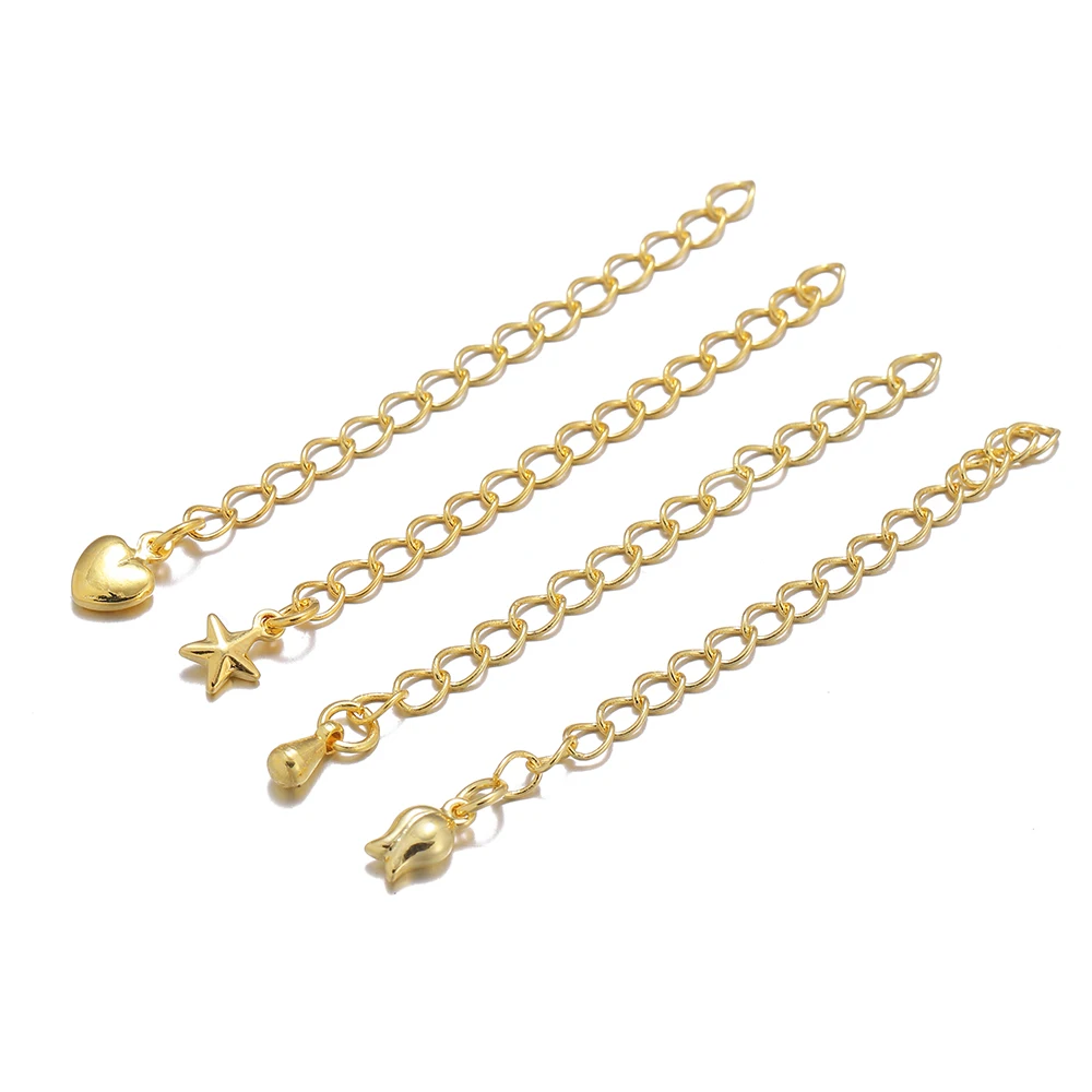 Top Trends: 5pcs / lot 14K 18K Gold Color Heart Flower Necklace Tail Connector Chain Drop Tail Extented Chain For DIY Jewelry Bracelet Making Shoppable Styles