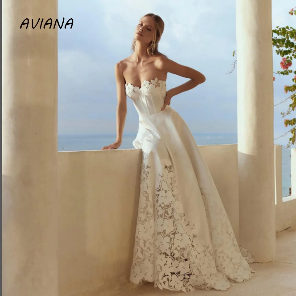 Top Trends: Aviana Elegant Sweetheart Wedding Dress For Women 2023 Lace Appliques Illusion Sleeveless Backless A-Line Simple Bridal Gown Shoppable Styles