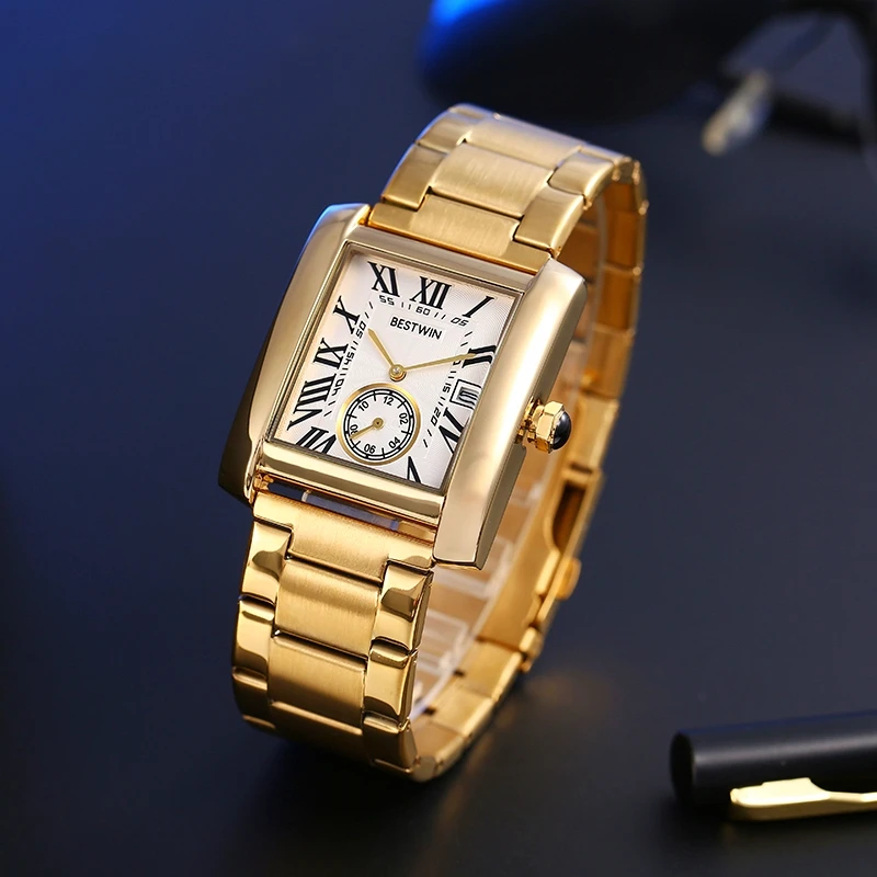 Top Trends: Luxury Men's Watch Men's Gold White Roman Digital Quartz Watch Metal Strap Rectangle Classic Brand Watch Business Men's Clock Shoppable Styles