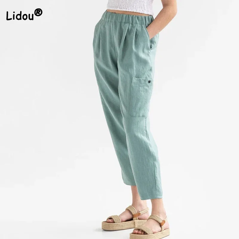 Top Trends: Fashion Cotton Linen Pockets Solid Color Pants Summer Loose Fitting High Waisted Cotton Linen Womens Casual Wide Leg Trousers Shoppable Styles