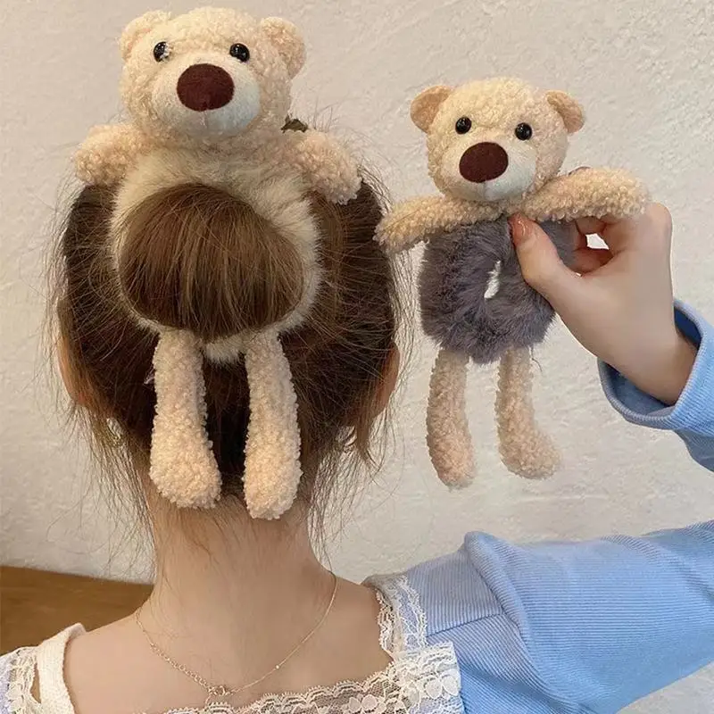 Top Trends: Cute Cartoon Bear Rubber Band For Girls Plush Ponytail Rabbit Hair Tie Elastic Hair Ring Headwear Girls Kids Hair Accessories Shoppable Styles