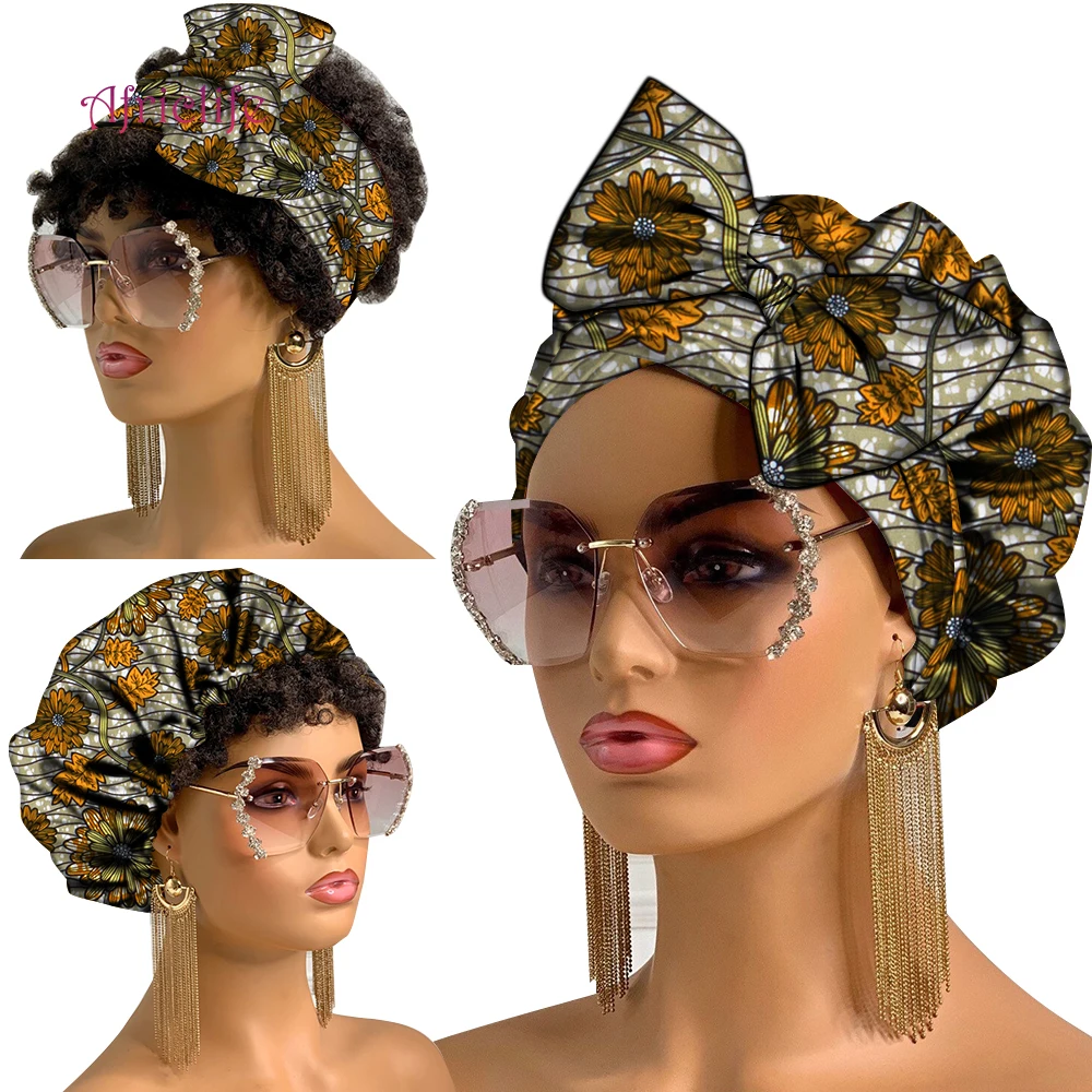 Top Trends: African Turban Cap With Ties African Material Cotton Two Pieces Set Ankara Bonnet And Headwrap Women Hair Accessories Wyb798 Shoppable Styles