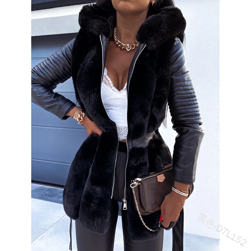 Top Trends: Winter Women Fashion Long Sleeve Faux Fur PU Leather Coat Pure Color Casual Cardigan Outwear Jacket Thick Warm Parka Fur Jackets Shoppable Styles