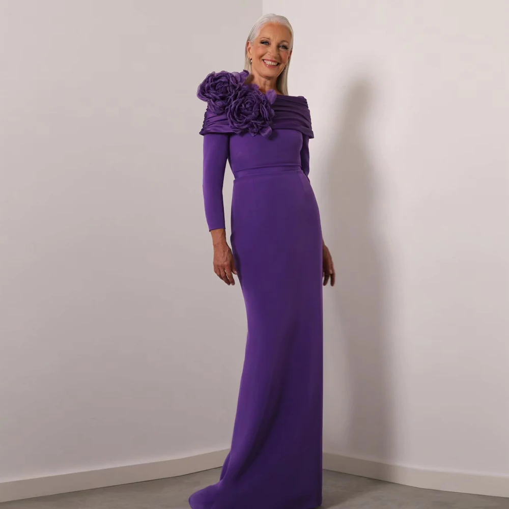 Top Trends: Elegant Purple Mother Of The Bride Dresses O Neck Long Sleeves Wedding Party Gowns Flowers Floor Length Mermaid فساتين السهرة Shoppable Styles