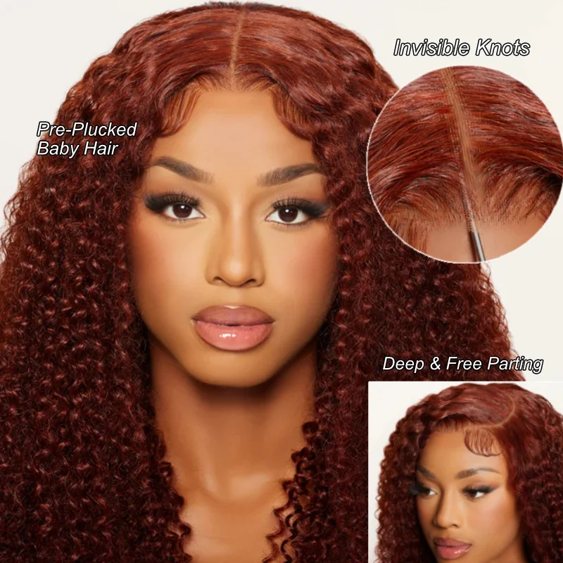 Top Trends: Bye Bye KNOTS Glueless Human Hair Wig Curly PrePlucked Reddish Brown Color Brazilian Jerry Curly Transparent Lace Front Wig Shoppable Styles