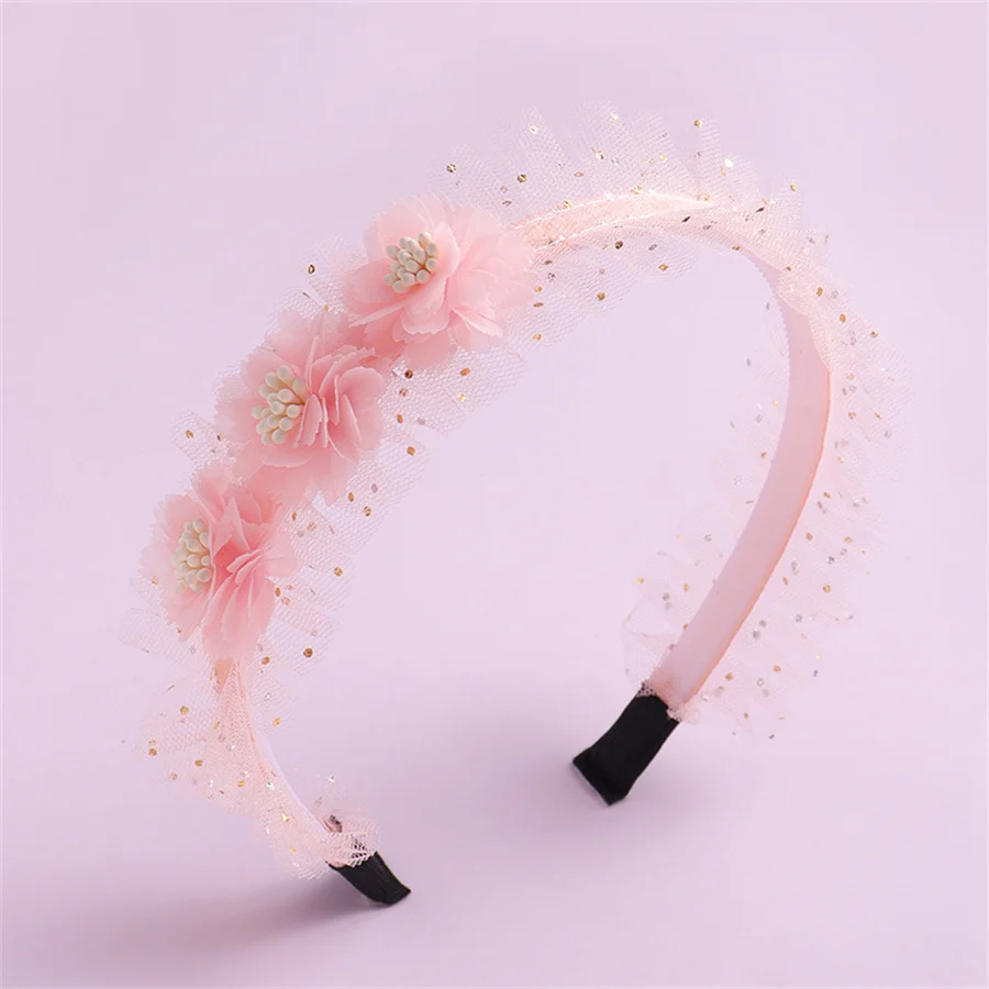 Top Trends: Fashionable Lace Flower Headband Hair Accessories Creative Pink Children's Princess Girls Fresh And Sweet Hairbands And Headwear Shoppable Styles - Image 5