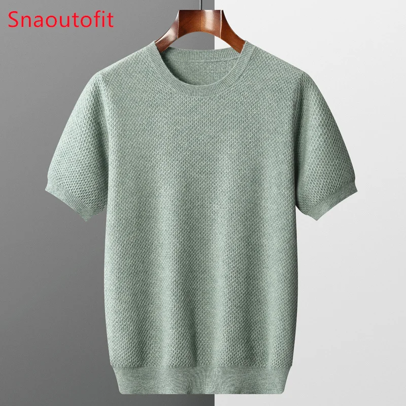 Top Trends: Spring And Summer Men's Short Sleeved Pure Wool Knitted T-Shirt O-neck Beehive Pullover For Men Success Business Casual Sweater Shoppable Styles