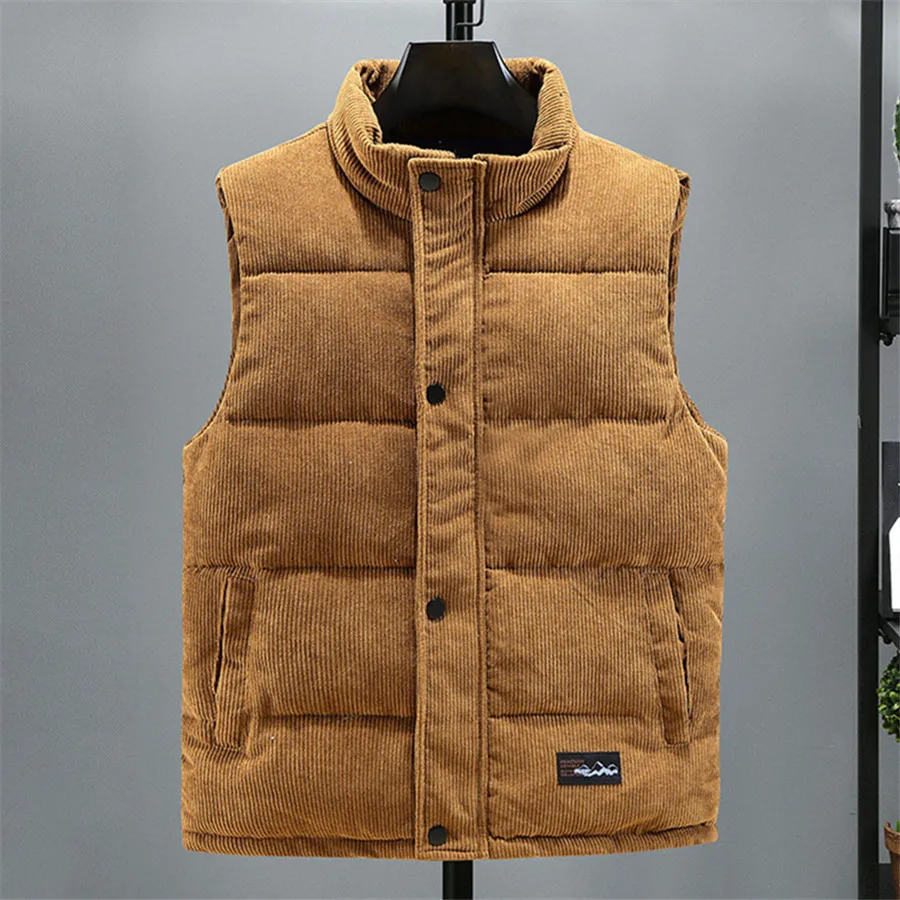 Top Trends: 2024 New Vest Jacket Men's Autumn Winter Warm Sleeveless Coat Stand Collar Padded Waistcoat Corduroy Work Wear Male Clothes 5XL Shoppable Styles