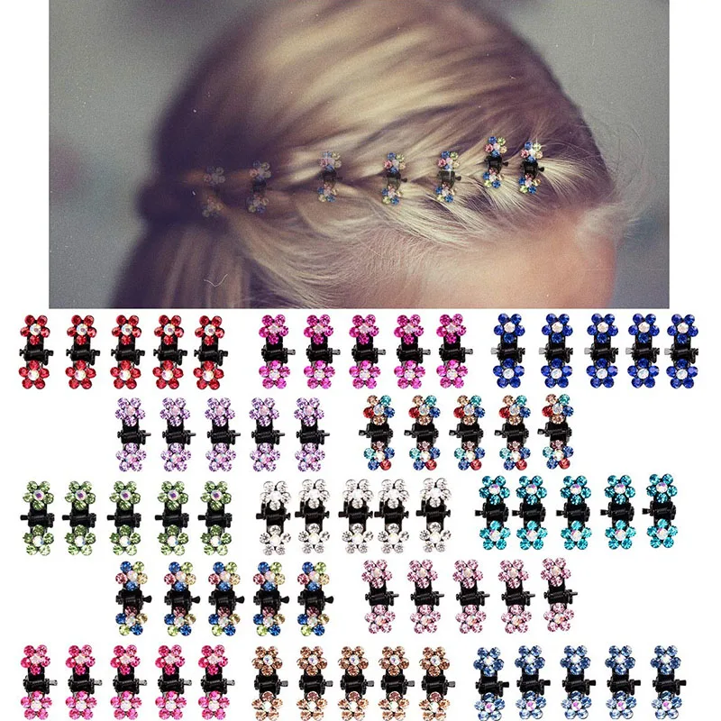 Top Trends: 12pcs / Set Glitter Rhinestone Colorful Flowers Mini No-Slip Metal Hair Claws Hair Accessories For Girls Hair Clips Hairpins Shoppable Styles