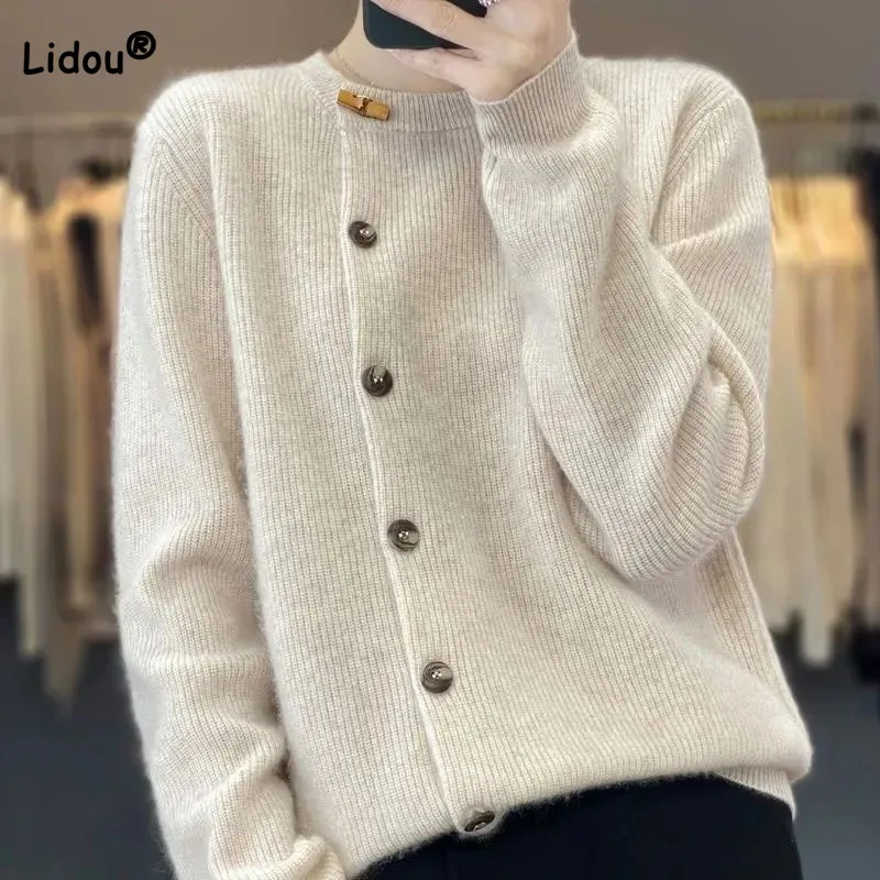 Top Trends: Autumn Winter Long Sleeve Asymmetrical Sweaters Women&#039;s Clothing Solid Color Fashion Single-breasted Patchwork Knitted Cardigan Shoppable Styles