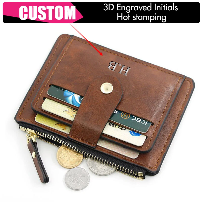 Top Trends: Custom Men Fashion Credit ID Card Holder Wallet Male Slim Leather Wallet Coin Pocket Business Purse Personalized Name Engraved Shoppable Styles